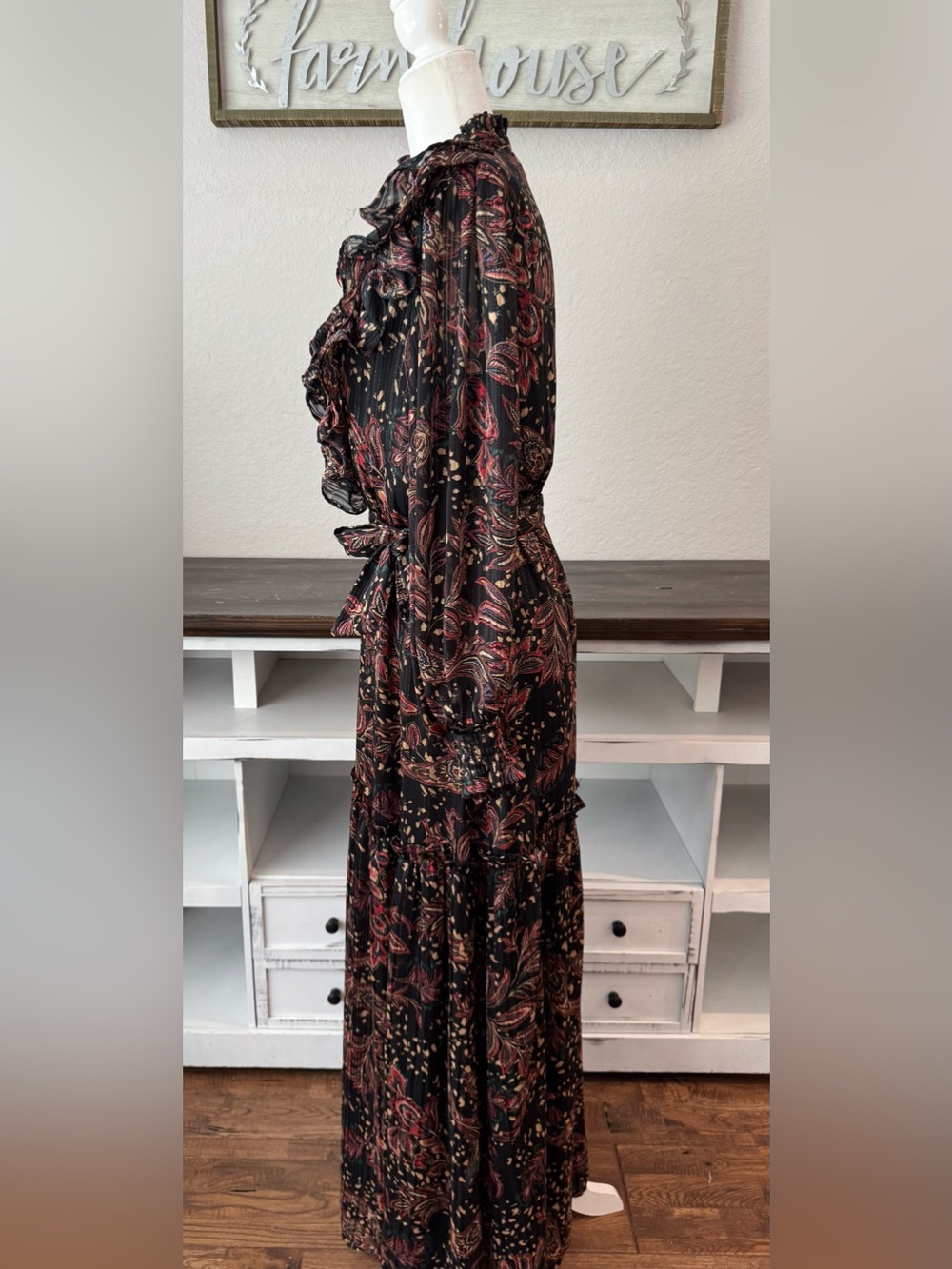 MANGO MNG Paisley Printed Maxi Dress Belted Women's Size 6 8 - Picture 8 of 8